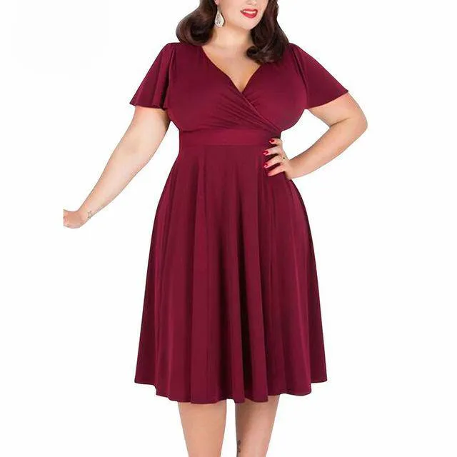 Vintage Women's Short Sleeve A-line Stretchy Midi Dress With Floral Print