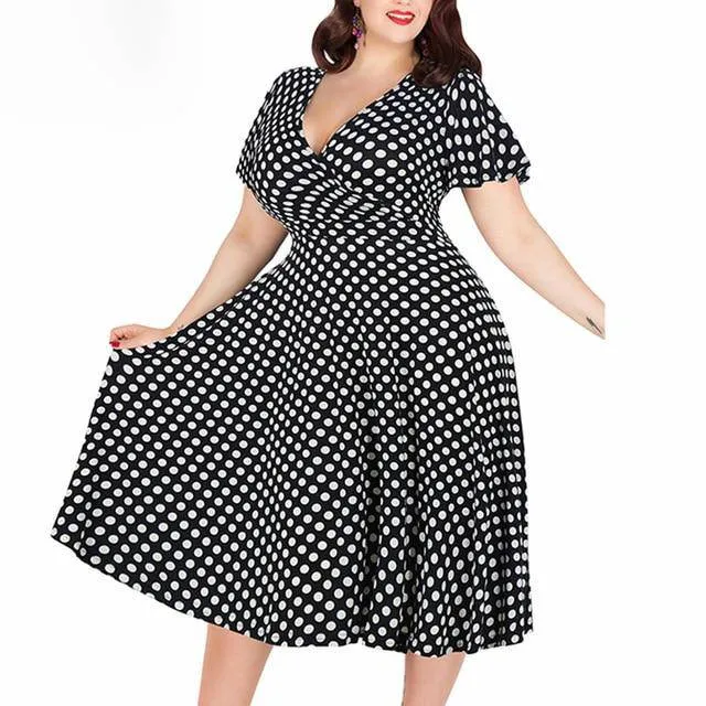 Vintage Women's Short Sleeve A-line Stretchy Midi Dress With Floral Print
