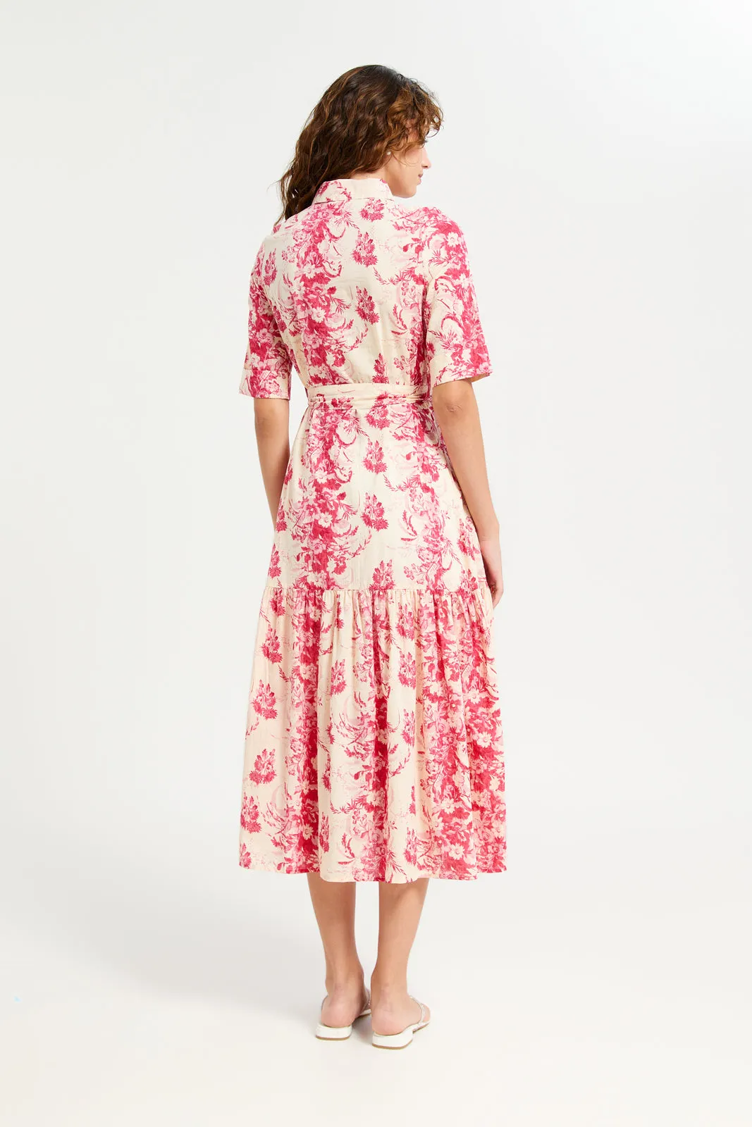 Women Beige And Pink Printed Shirt Dress