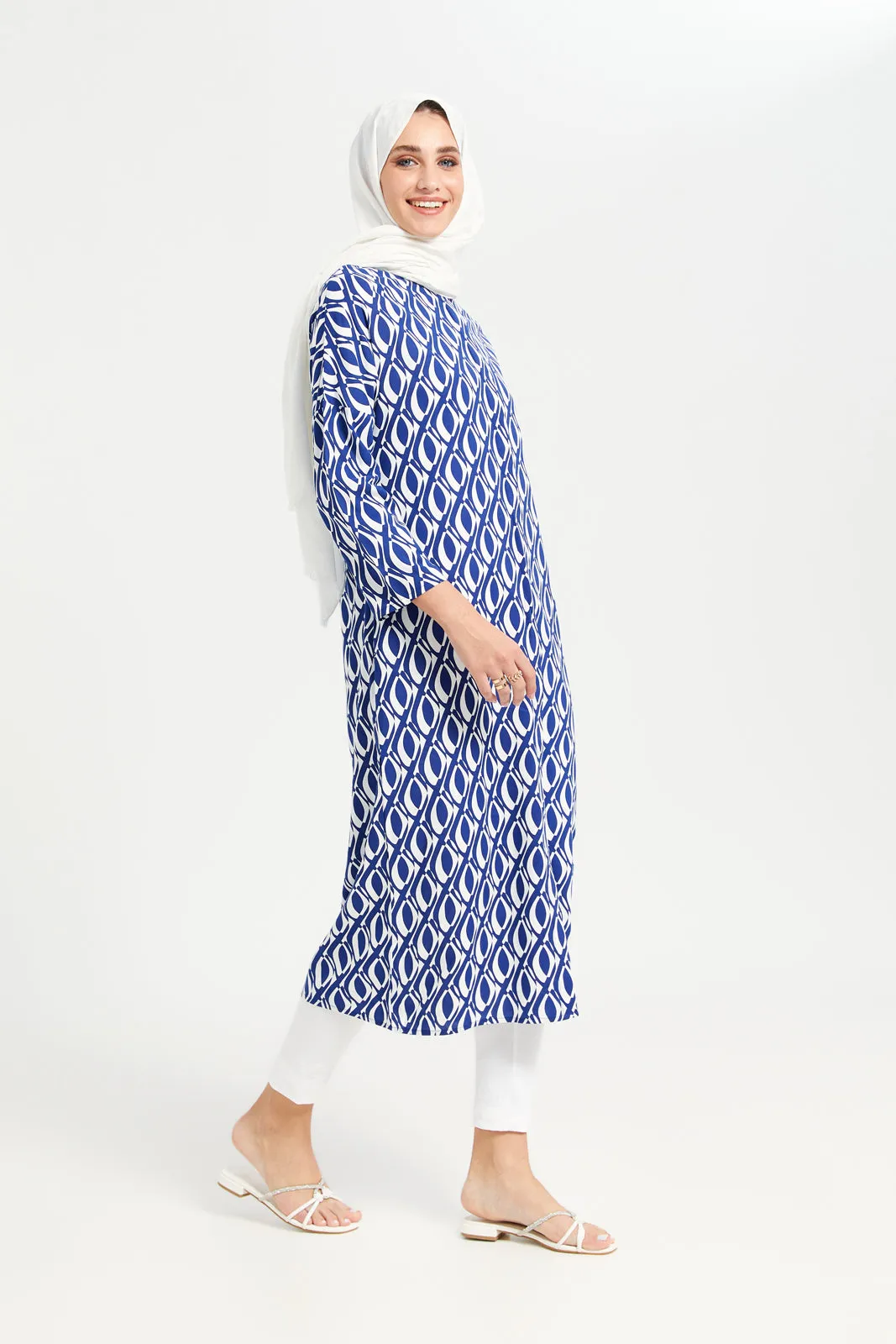 Women Blue Printed Shirt Dress