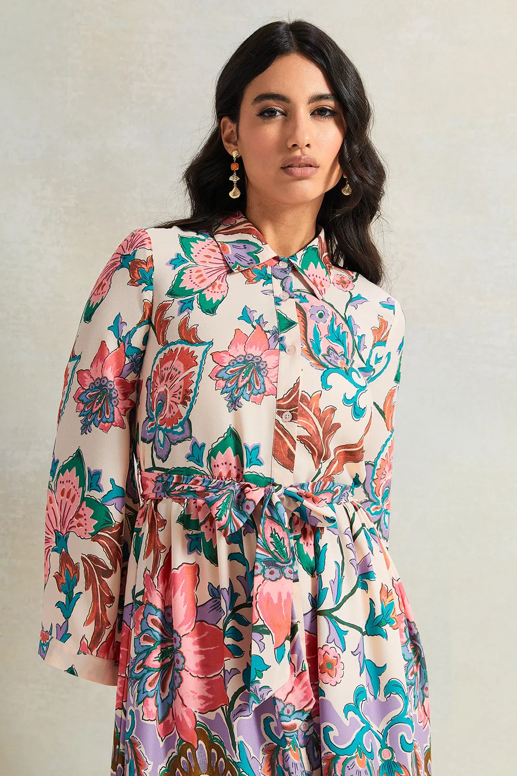 Women Cream Printed Dress