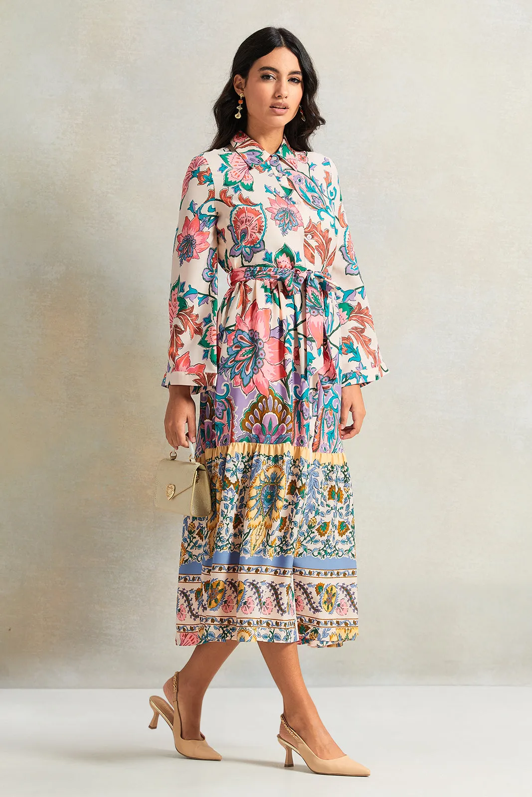 Women Cream Printed Dress