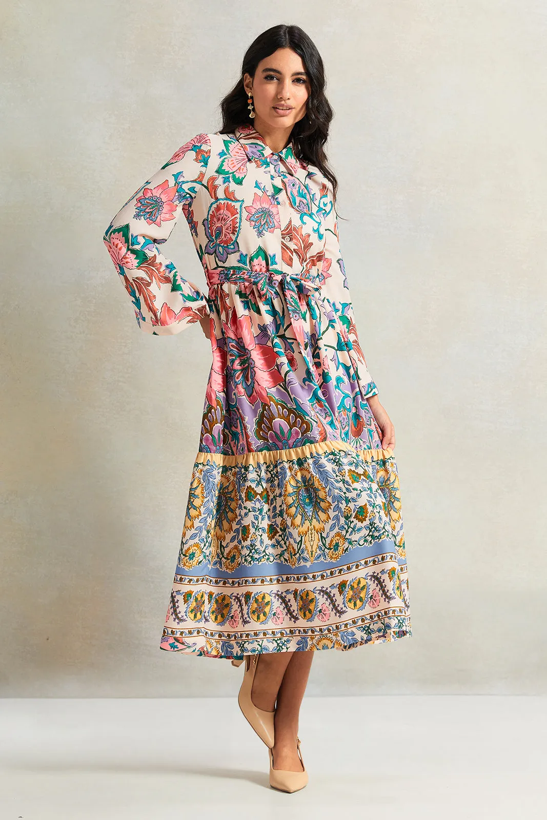 Women Cream Printed Dress