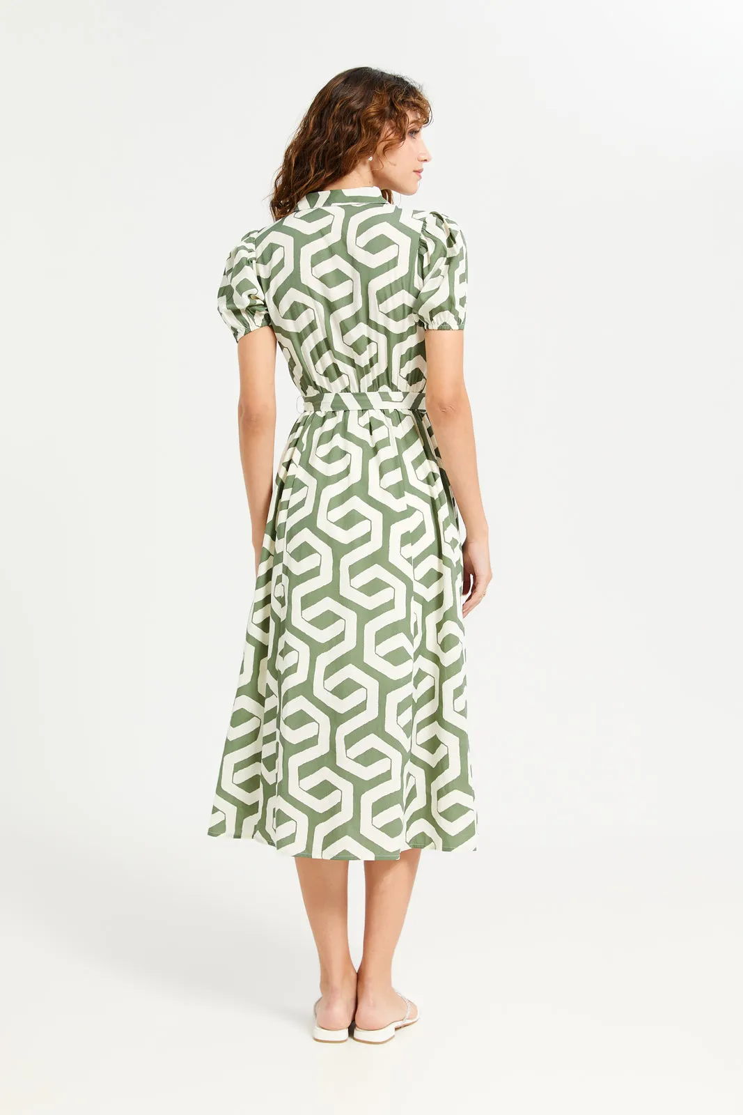 Women Olive And Ivory Printed Shirt Dress
