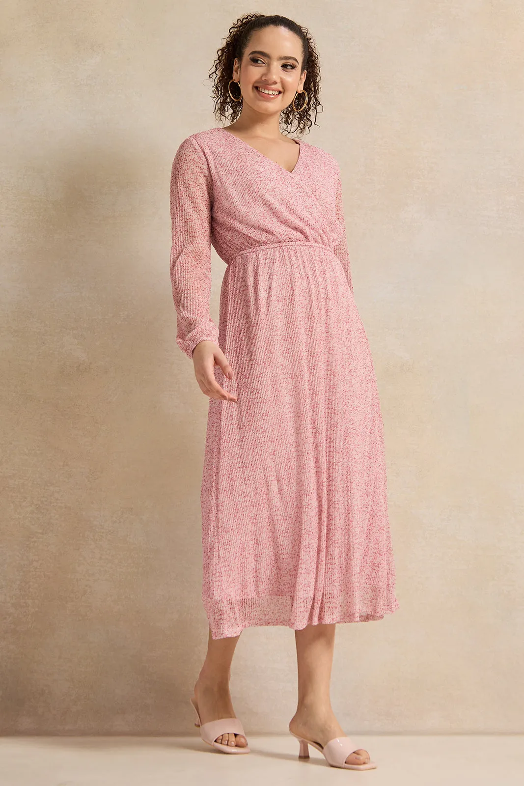 Women Pink Printed Wrap Dress