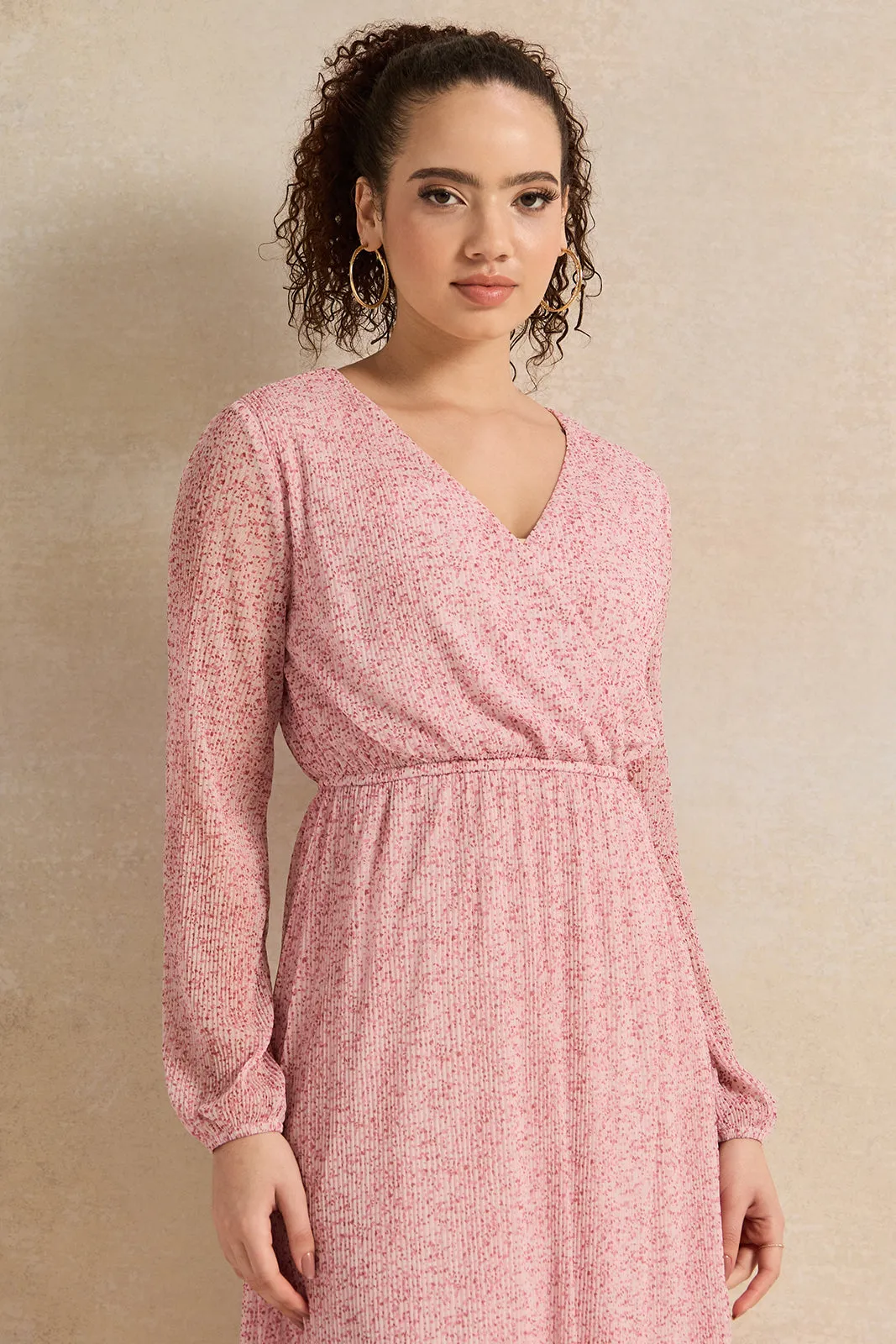 Women Pink Printed Wrap Dress