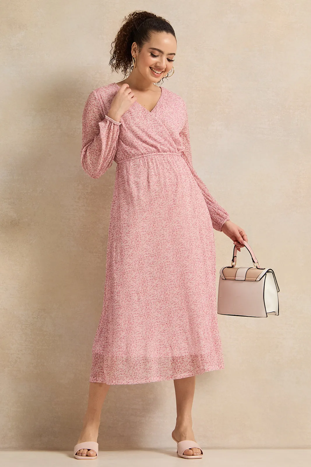 Women Pink Printed Wrap Dress
