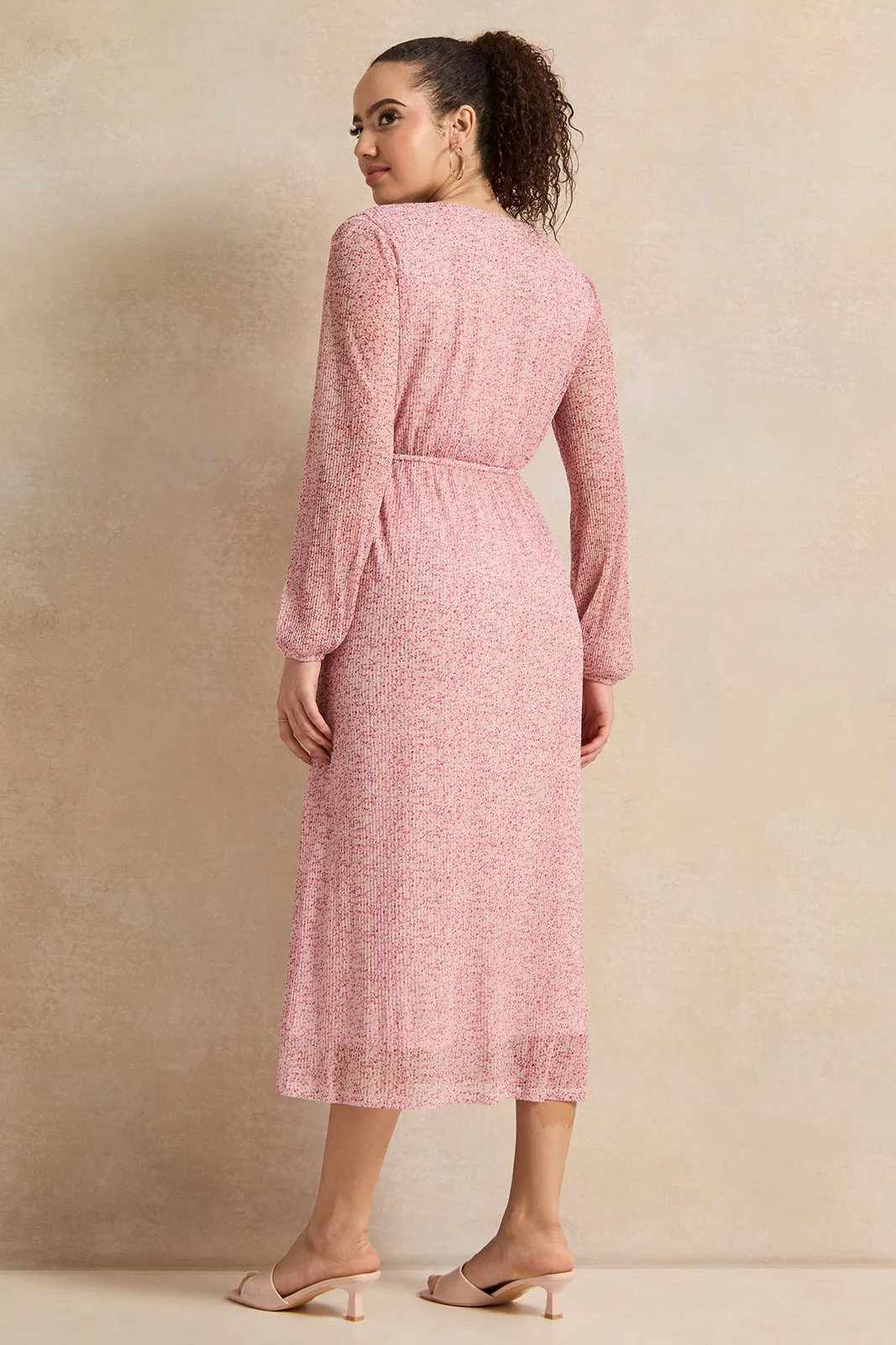 Women Pink Printed Wrap Dress