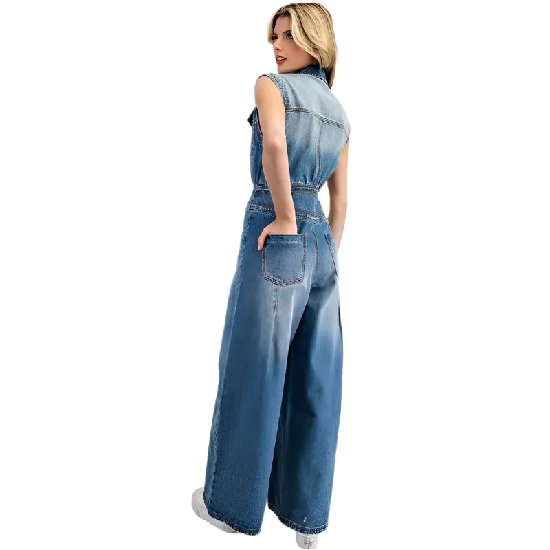 Women's ee:some Snow Washed Casual Button Down Jumpsuit BG10830