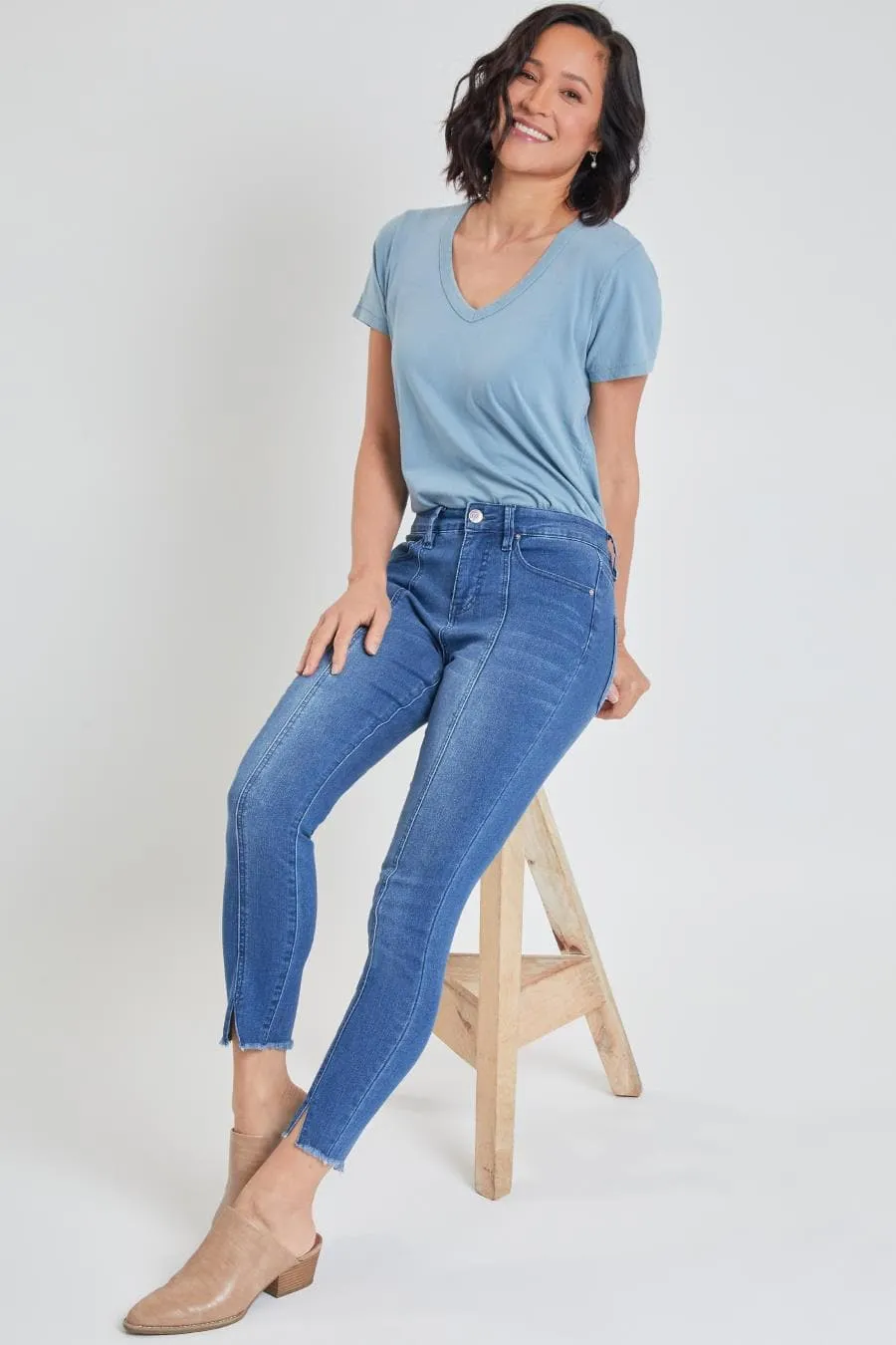 Women's High Rise Skinny Jean With Front Seam and Slit Detail Lifestyle Collection