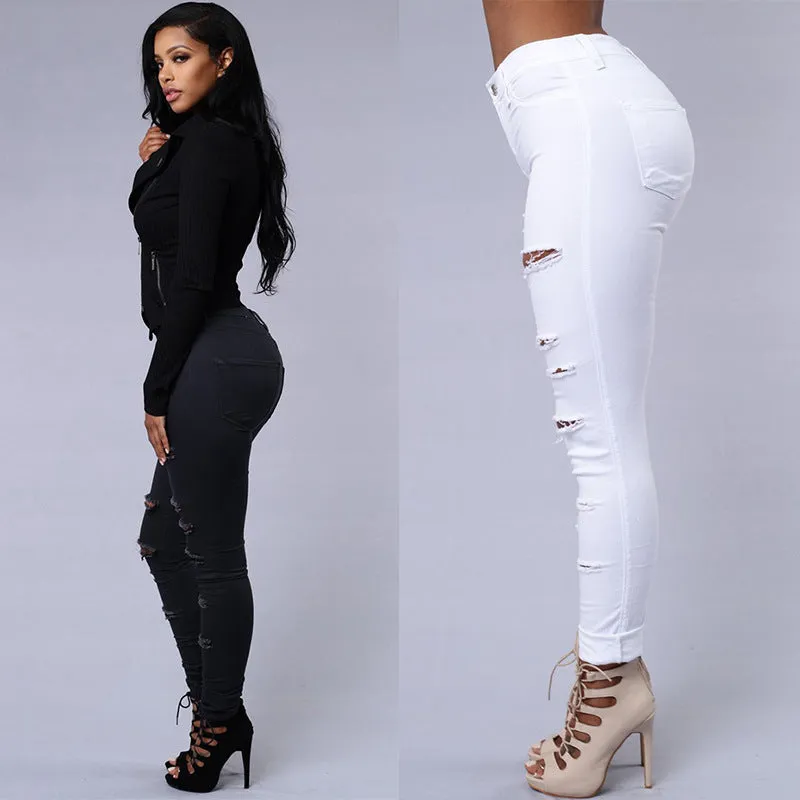 Women's Ripped Jeans Skinny Trousers