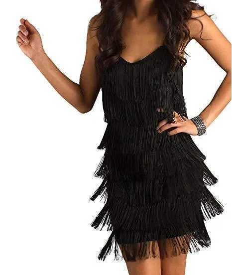 Women's Short All-Over Fringe Flapper Dress