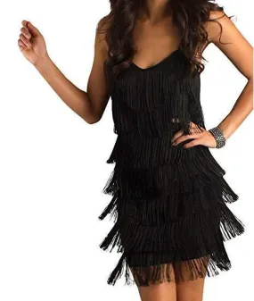 Women's Short All-Over Fringe Flapper Dress