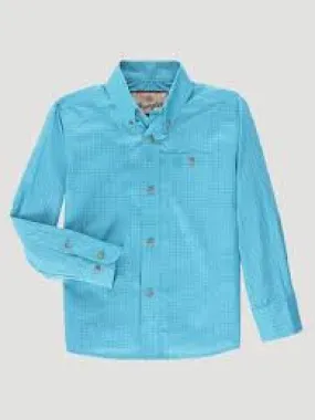 WRANGLER BOYS TURQUOISE GEOMETRIC PRINT LS BUTTON UP SHIRT